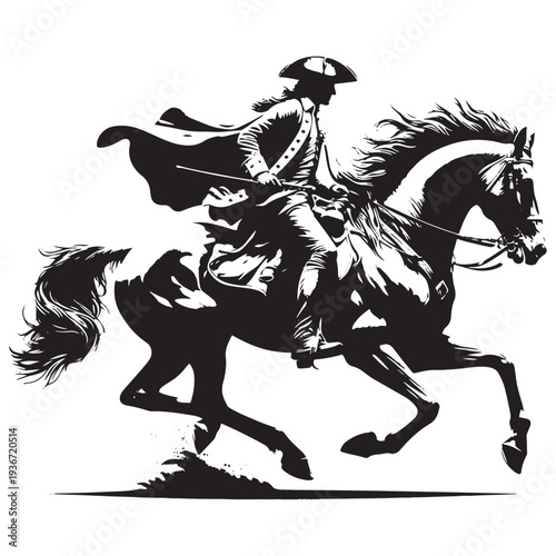 Wallpaper Mural Vintage Cavalry Captain Riding Galloping Horse Silhouette Engraving Revolutionary War Rider Torontodigital.ca