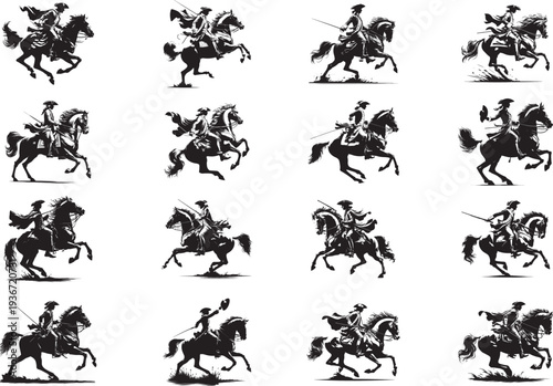 Vintage Cavalry Horse Rider Silhouettes