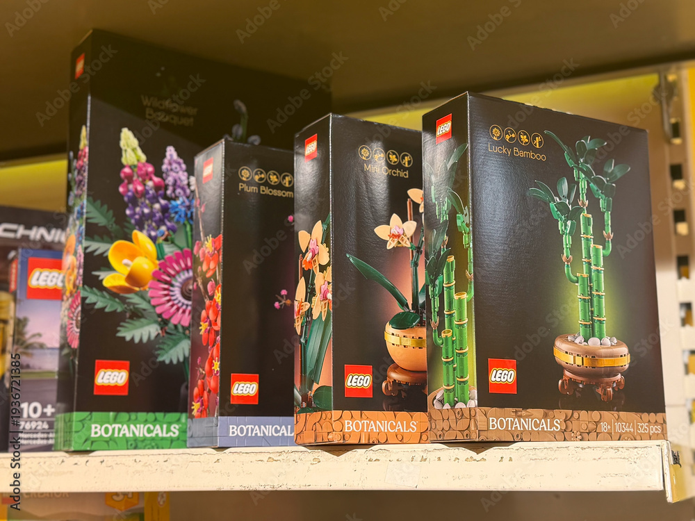 Fototapeta premium Lego botanicals boxed sets on retail shelf