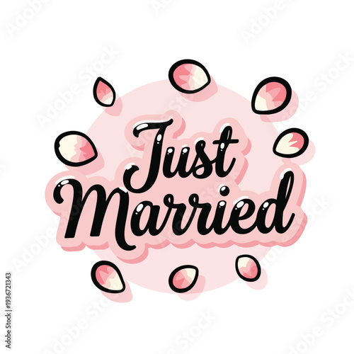 A graphic with the words Just Married in elegant cursive