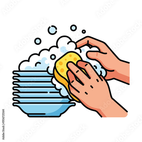 A hand washing dishes