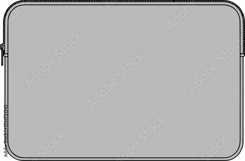 Blank gray rectangular pouch with black zipper on the left and a dashed line at the top border