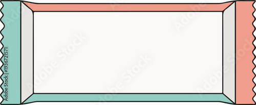 Blank snack bar packaging template with zigzag edges and colorful borders for chocolate or protein candy wrapper design