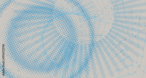 Modern abstract background featuring halftone texture, circular shapes. Creative soft focus blue cold tones banner for technology, science, minimal aesthetic concepts. High-quality digital graphic