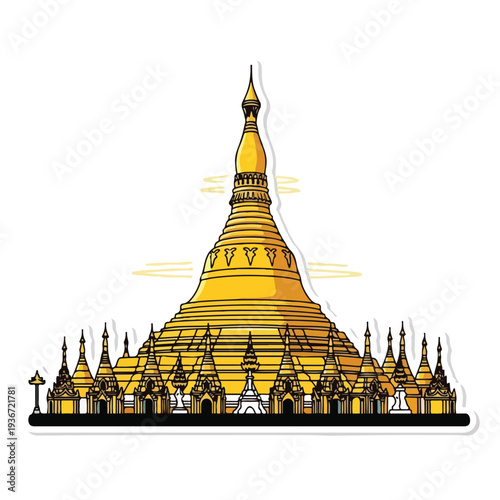 A golden pagoda with a large central stupa
