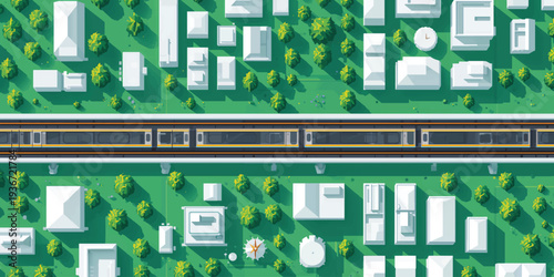 City, Urban Planning, Top View, Streets, Buildings, Trees, Neighborhood Map Illustration