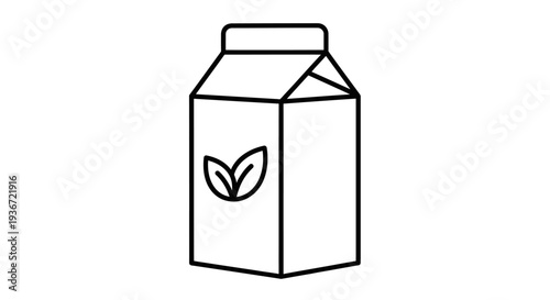 Organic Milk Carton with Leaf Line Icon Plant Based Dairy Alternative Isolated White Background