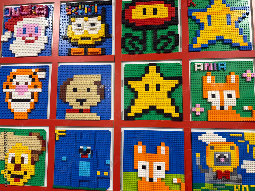 Fototapeta premium Colorful lego pixel-art character wall
