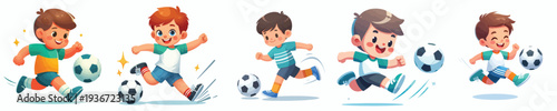 Vector of a little boy playing ball. Vector, flat, illustration, minimalist, icon, icon set