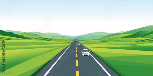 Mountain Highway Through Green Countryside