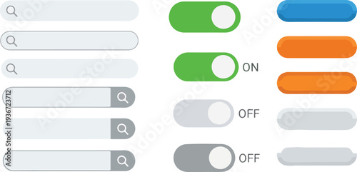 User interface elements like search bars toggle switches buttons