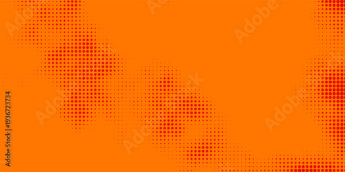 Dots halftone orange color pattern gradient texture with technology digital background. Dots pop art comics with summer background. Halftone vector Technology Background