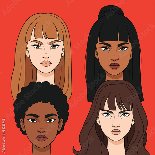 Four women with different hairstyles