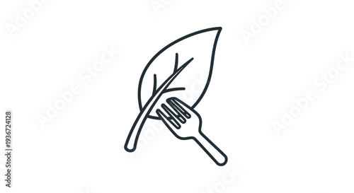 Green Leaf and Fork Symbolizing Healthy Eating and Organic Food, Isolated White Background