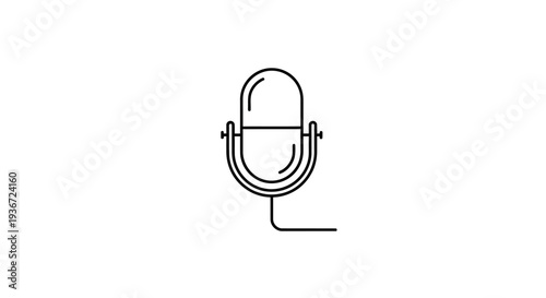 Modern Podcast Microphone with Connected Cable, Isolated White Background