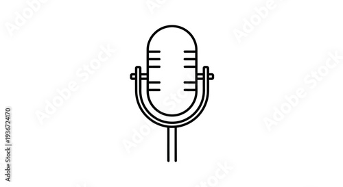 Minimalist Studio Microphone with Horizontal Lines, Isolated White Background