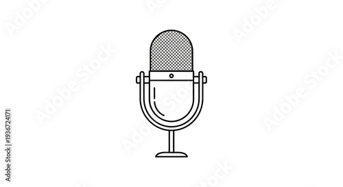 Retro Microphone with Mesh Grille on Stand, Isolated White Background
