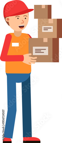 Cardboard boxes in delivery guy hands cartoon icon