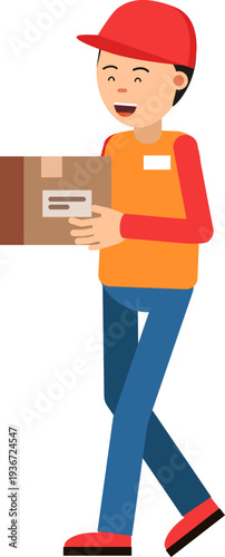 Walking delivery guy with post box cartoon icon