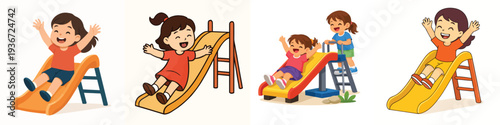 Vector of a child playing on a slide. Vector, flat, illustration, minimalist, icon, icon set