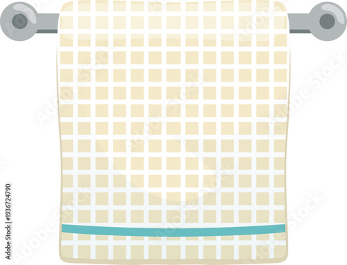 Kitchen towel on metal hanger. Cotton fabric icon