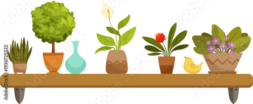 Houseplant shelf. Decorative indoor green flower pots