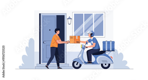 Delivery rider arriving with packages vector