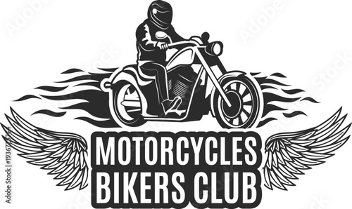 Motorbike club logo. Winged road ride insignia