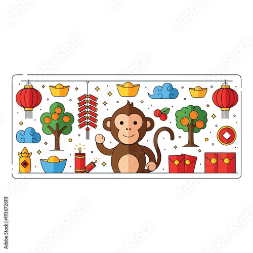 Cartoon Monkey Character Chinese New Year.