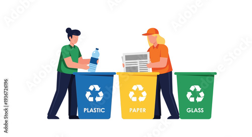 Recycling workers sorting materials vector