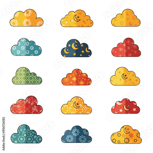 Colorful Cartoon Clouds with Various Emoticons.