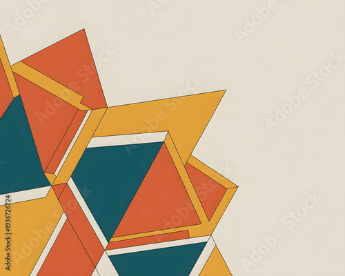Creative 3D origami design featuring colorful geometric triangle patterns and green paper shapes for an abstract business illustration element