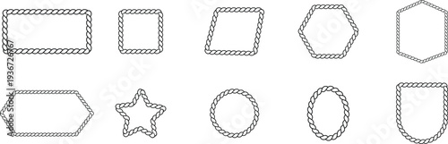 Rope frame border set isolated on white background . Circle, square, oval shape in sea sailor theme. Pattern rope brush. nautical rope collection
