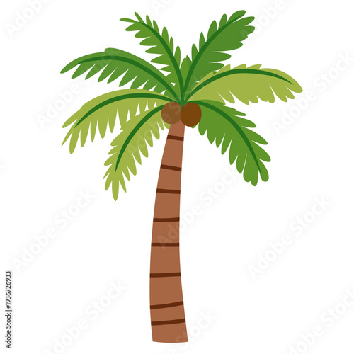 Palm Tree with Coconut Fruits in Flat Vector Style for Tropical Beach Theme