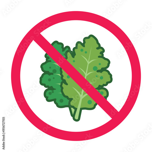 No kale sign, forbidden kale vegetable sign, kale prohibited symbol, do not eat kale symbol, green leafy vegetables restriction symbol