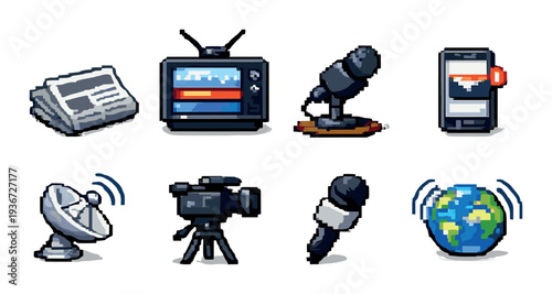 Assorted media and communication icons displayed on gray background