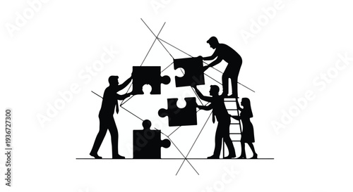 Teamwork and collaboration to build a successful strategy with puzzle pieces