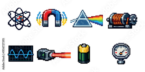 Science and electronics icons showing instruments and devices