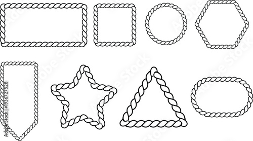 Rope frame border set isolated on white background . Circle, square, oval shape in sea sailor theme. Pattern rope brush. nautical rope collection
