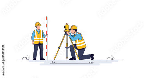Surveyors using theodolite equipment vector