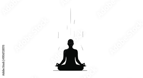 Silhouette of a person in deep meditation, radiating serene energy upwards, symbolizing spiritual awakening, mindfulness, and inner calm