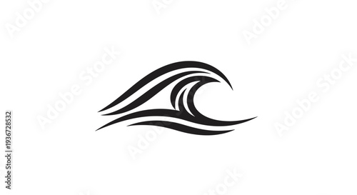 Stylized Ocean Wave Icon, Dynamic Water Symbol, Surfing Element, Marine Nature, Isolated White Background