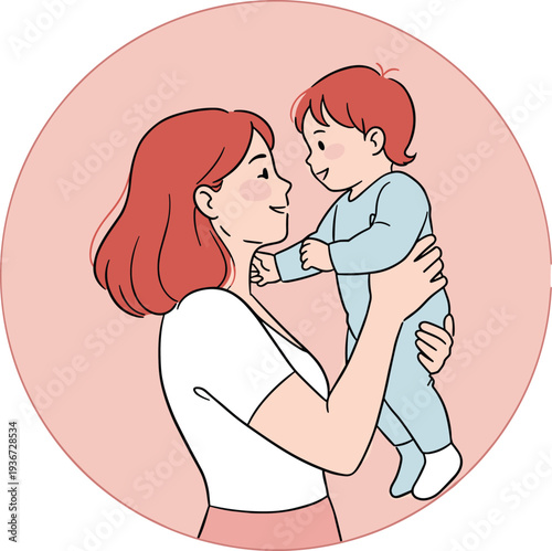 Happy mother holding smiling baby in arms, warm loving family moment, parent bonding, motherhood, childhood care, affection, emotional connection and parenting concept illustration