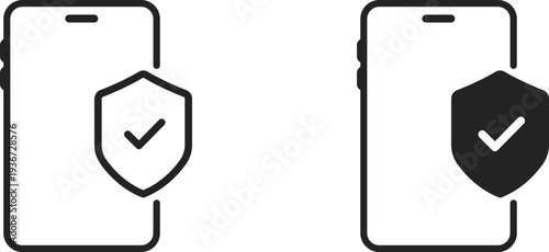 Mobile phone security shield protection verified device icon vector design