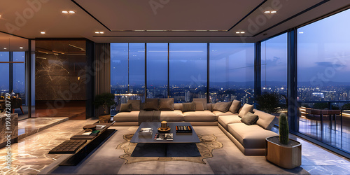 Modern Elegant Living Room with City View