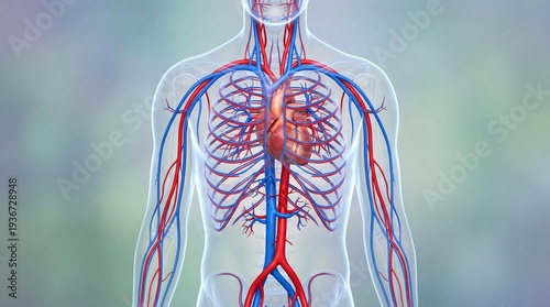 Anatomical illustration showcasing the human heart and circulatory system