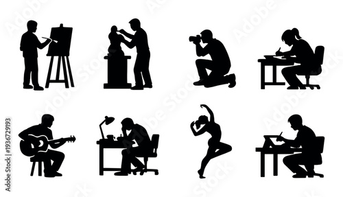 Artists and creators performing creative activities in studio