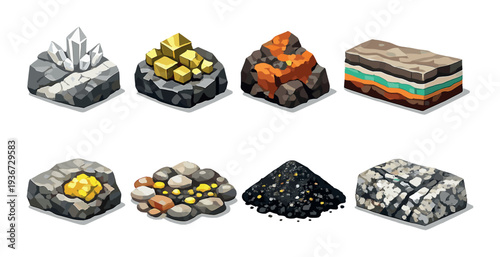 Mineral and ore icons showing gold and layered samples