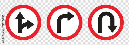 Set of black directional arrow icons including U turn, right turn, left turn, and straight arrows. Simple vector signs for traffic, navigation, and road directions.