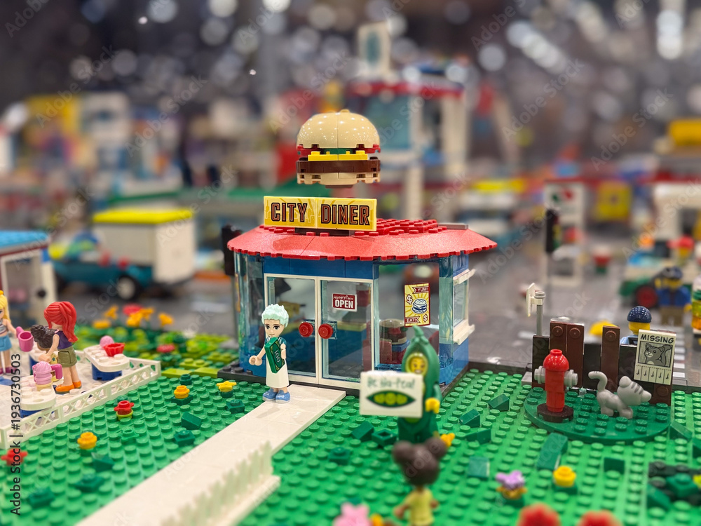 Fototapeta premium Lego city diner with hamburger sign